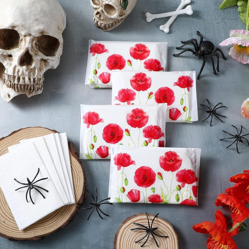 Geyee 50 Packs Tissue Travel Size Facial Paper Napkins Travel Packs Disposable Pocket Tissues for Wedding Guest Traveling School Purse Home Supplies, 500 Sheets 3 Ply(Poppy) - Image 4